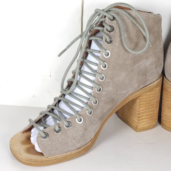 Jeffrey Campbell Women's Cors US7,5 Taupe Suede Square Toe Lace-up Ankle Booties - Picture 7 of 16